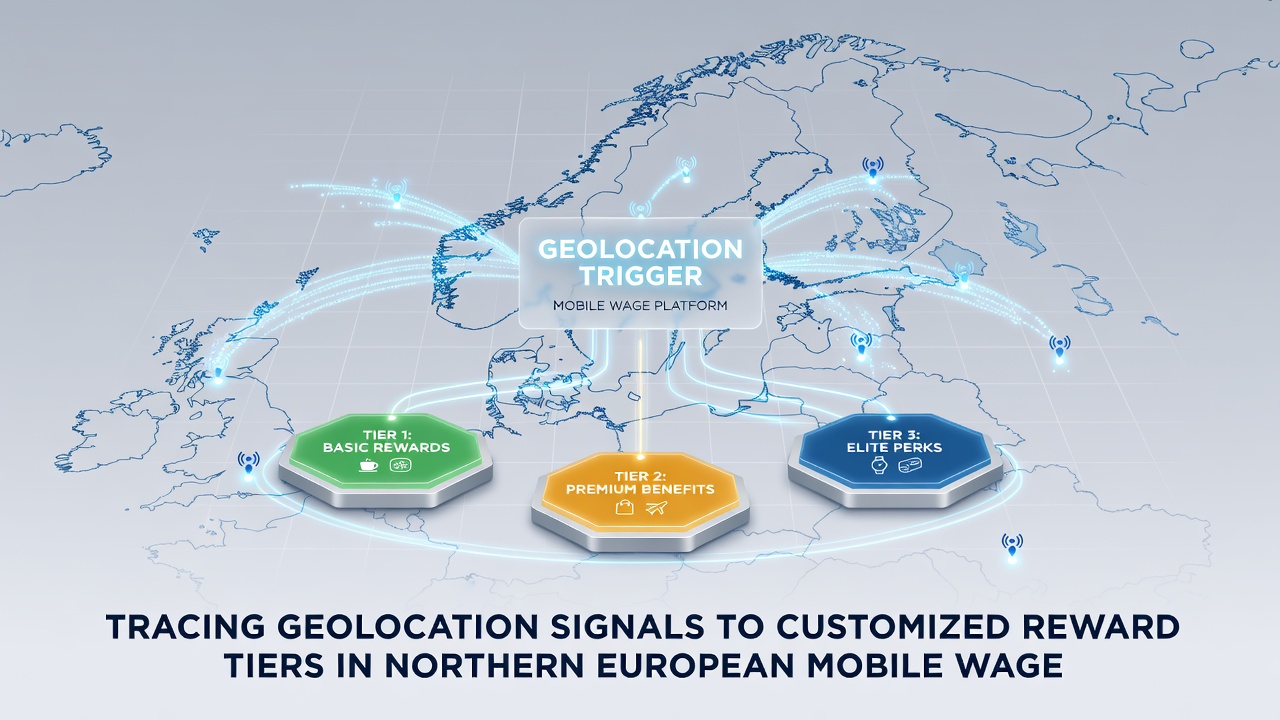 Map overlay of Northern European betting zones with geofence boundaries and reward tier indicators
